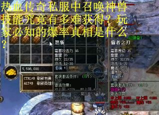 热血传奇私服中召唤神兽技能究竟有多难获得？玩家必知的爆率真相是什么？